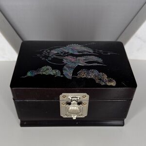 Vintage Music Jewelry Box Turtle Clasp Abalone Shell Birds Sankyo 5.75"x 4"x 3"